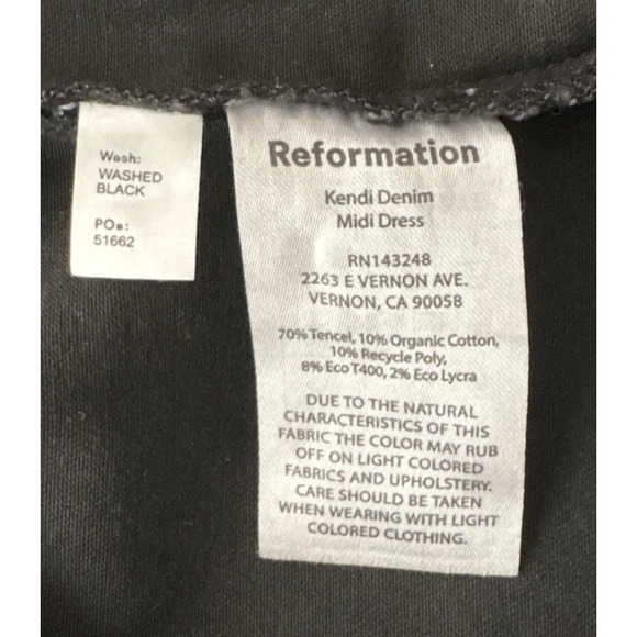 Reformation Kendi Denim Midi Dress Washed Black Stretch Back Slit Women's 4 - Picture 13 of 16